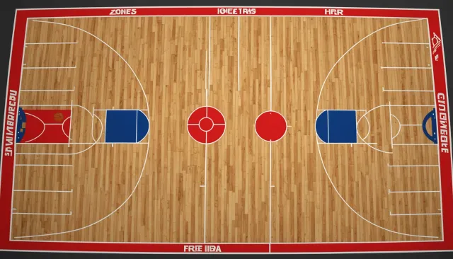 Разметка баскетбольная - Разметка баскетбольной площадки - Все линии и зоны по стандартам ФИБА, трёхочковая дуга и штрафная линия